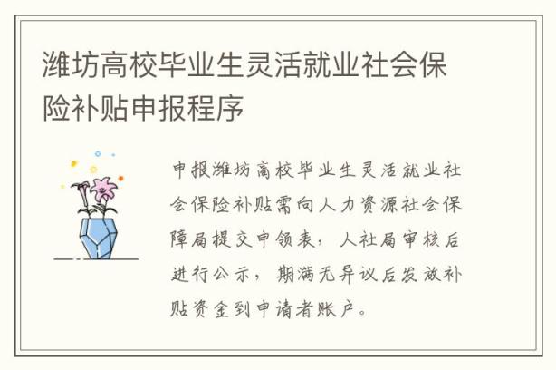 潍坊高校毕业生灵活就业社会保险补贴申报程序