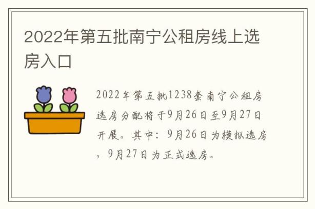 2022年第五批南宁公租房线上选房入口