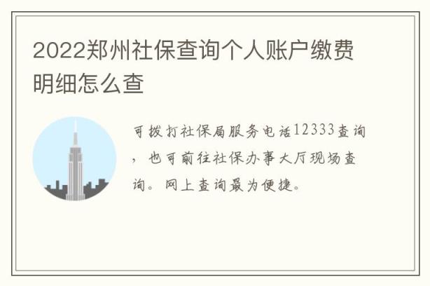2022郑州社保查询个人账户缴费明细怎么查