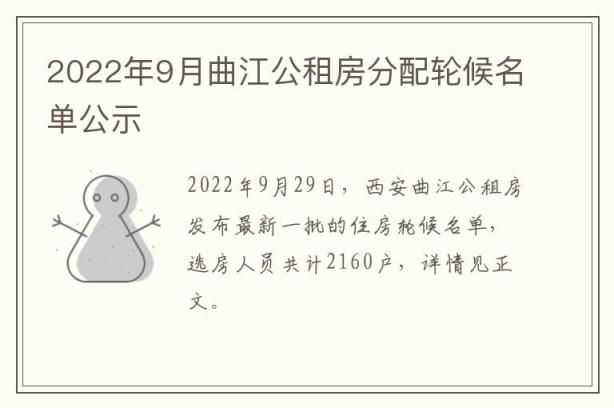 2022年9月曲江公租房分配轮候名单公示