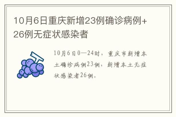 10月6日重庆新增23例确诊病例+26例无症状感染者