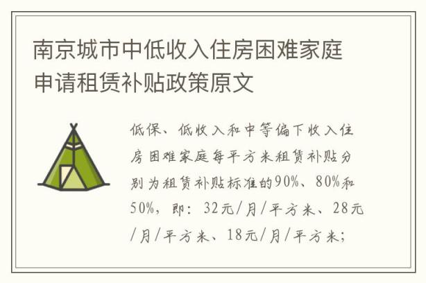 南京城市中低收入住房困难家庭申请租赁补贴政策原文
