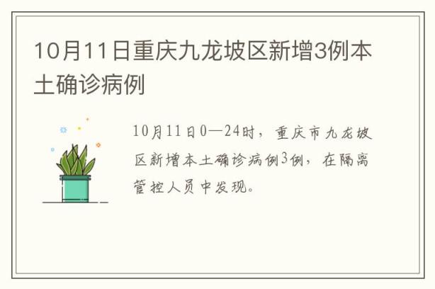 10月11日重庆九龙坡区新增3例本土确诊病例