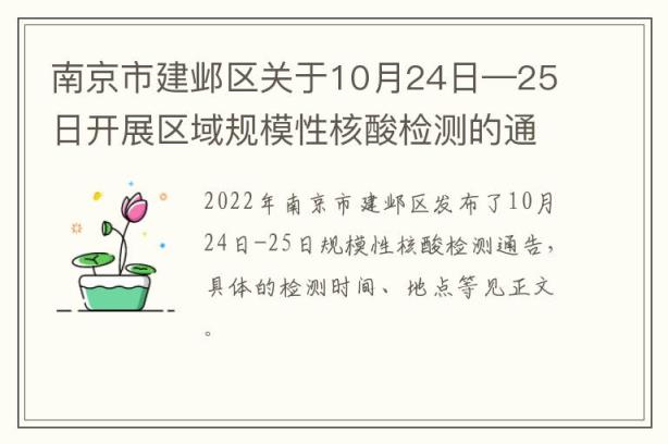 南京市建邺区关于10月24日—25日开展区域规模性核酸检测的通告