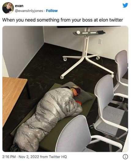 推特员工睡在办公室照片引发热议